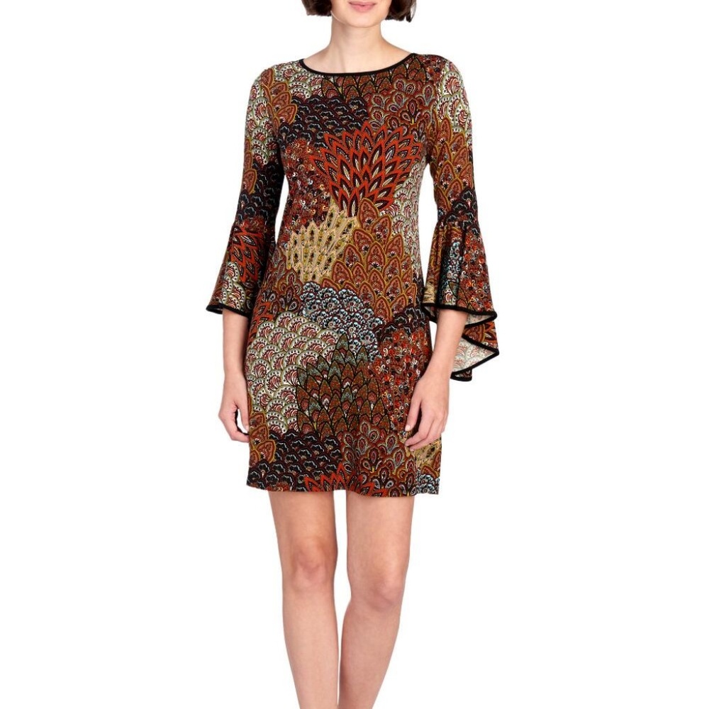 MSK Peacock Piped Bell Sleeve Shift Dress